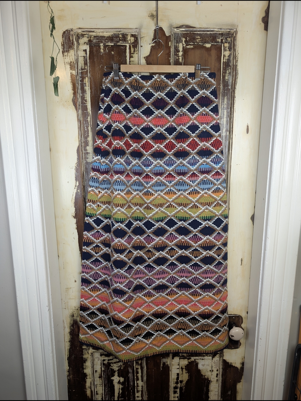 Handmade Multicolor Woven Geometric Boho Maxi Skirt Western Festival Size M - Picture 2 of 9